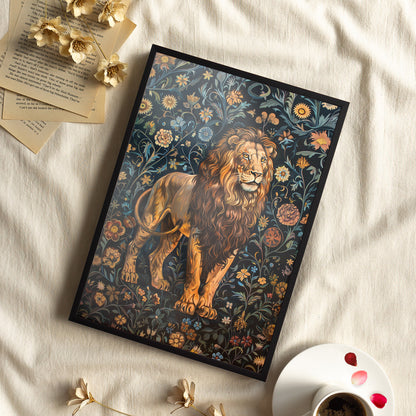 Framed Paper Print - Majestic Floral Lion