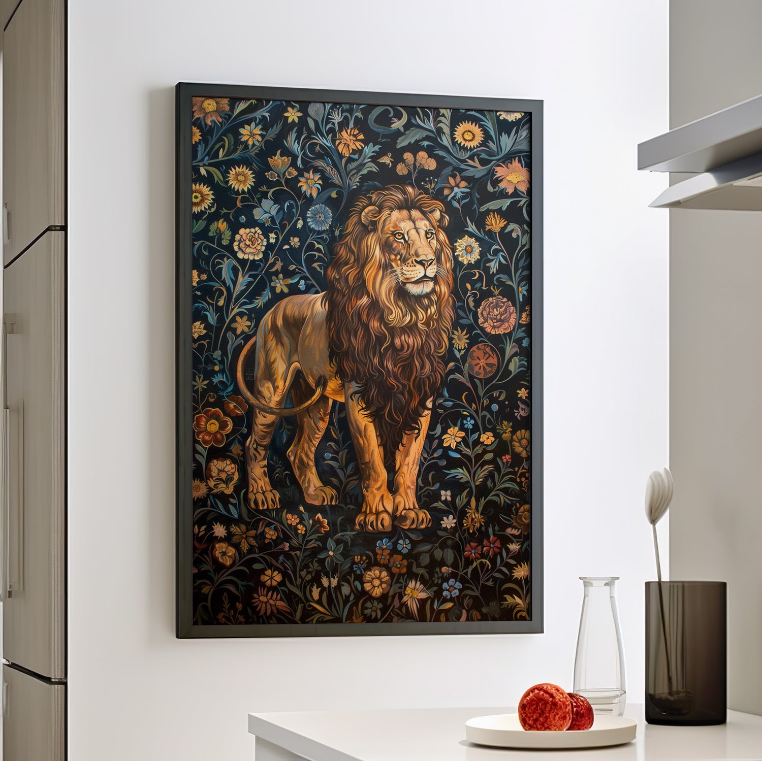 Framed Paper Print - Majestic Floral Lion