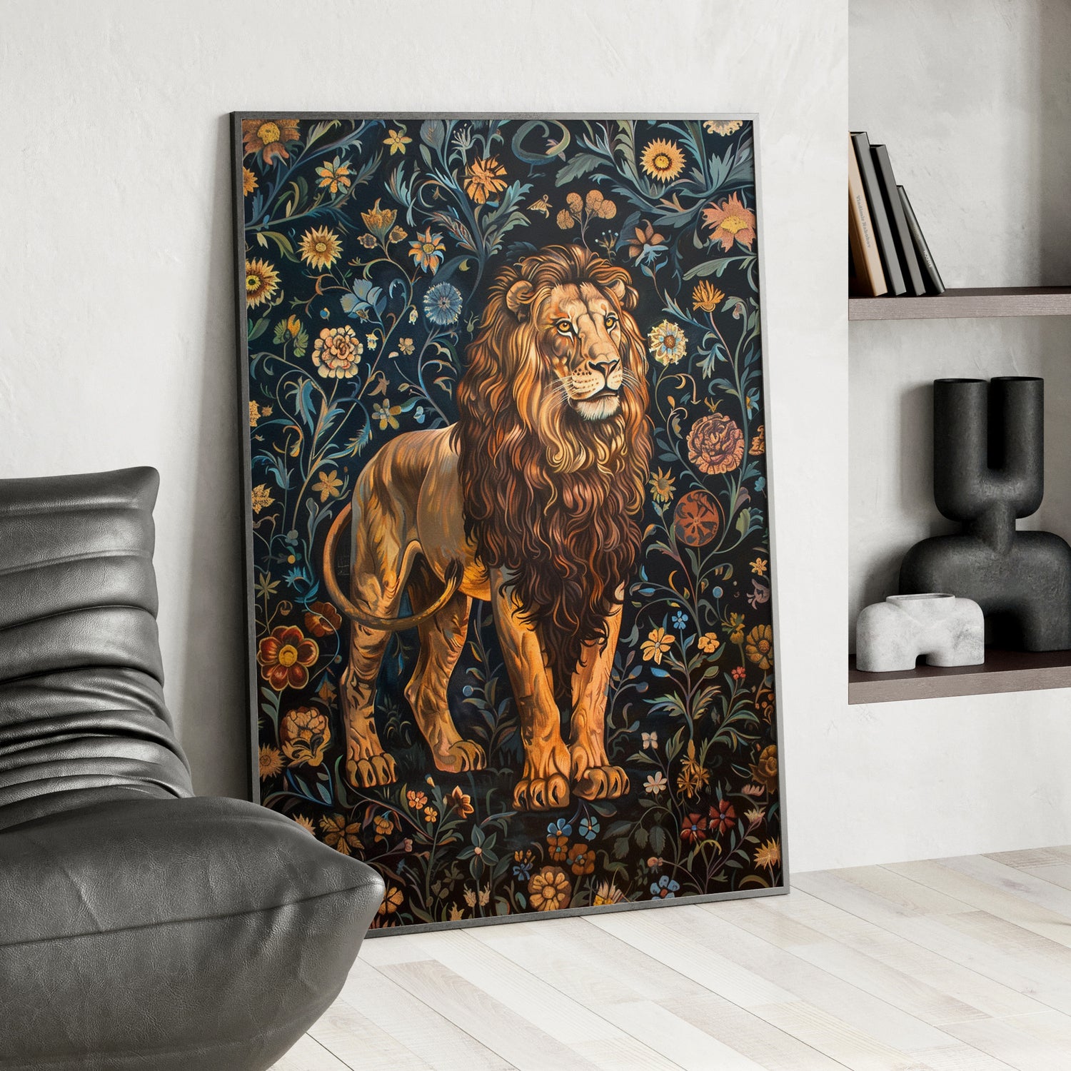 Framed Paper Print - Majestic Floral Lion