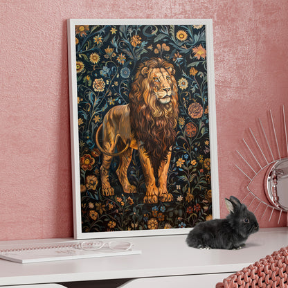 Framed Paper Print - Majestic Floral Lion