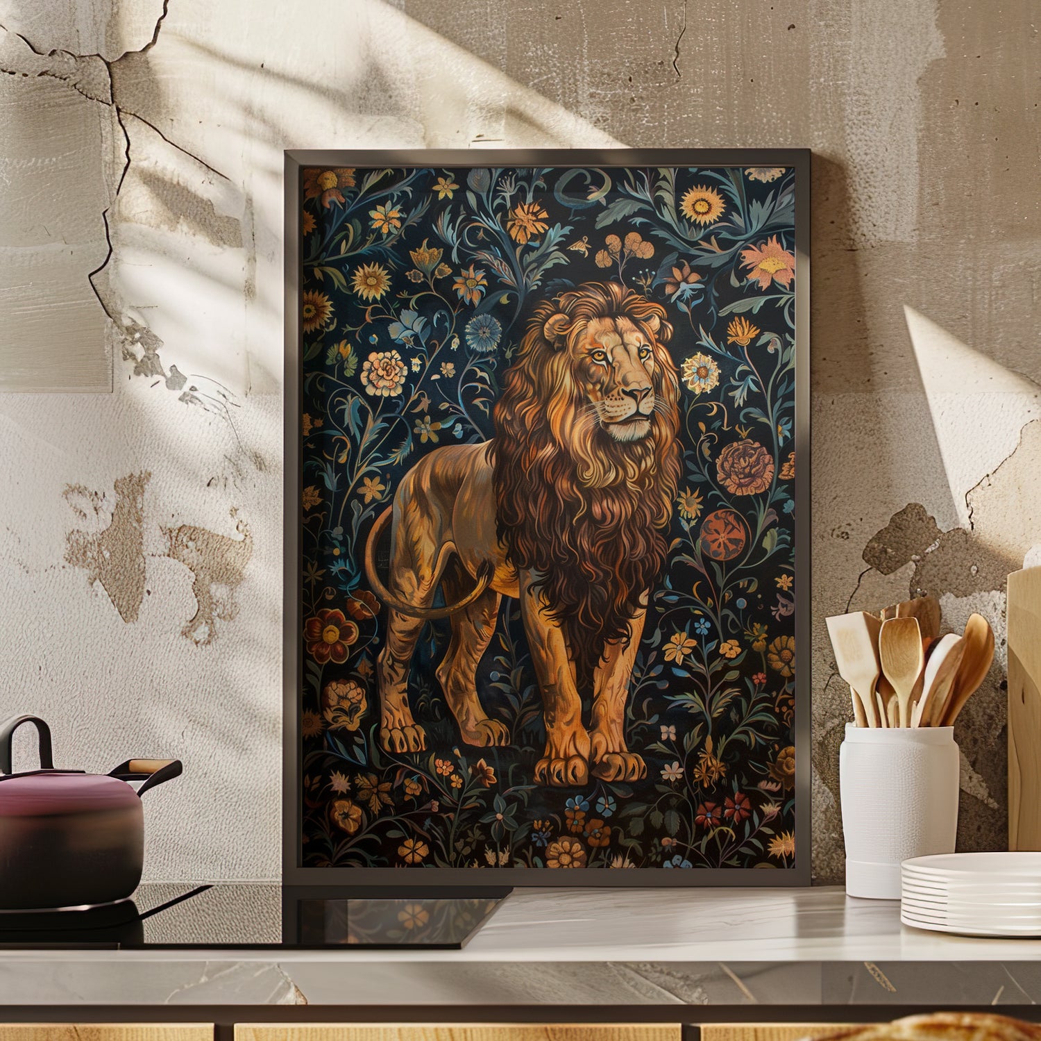 Framed Paper Print - Majestic Floral Lion