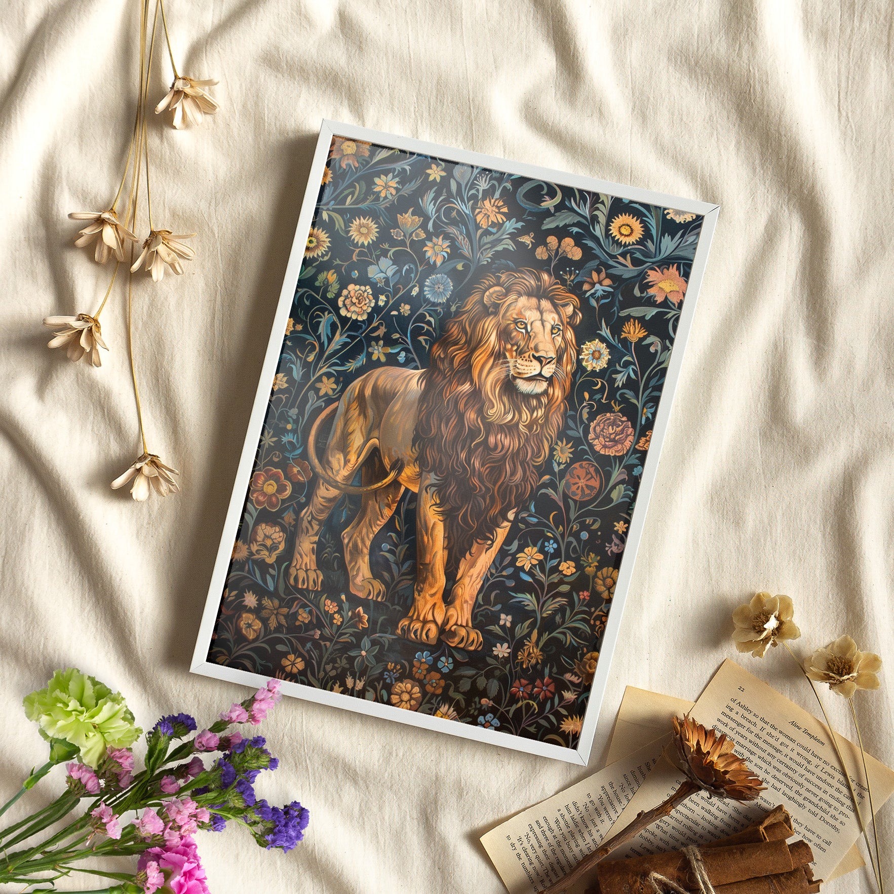 Framed Paper Print - Majestic Floral Lion