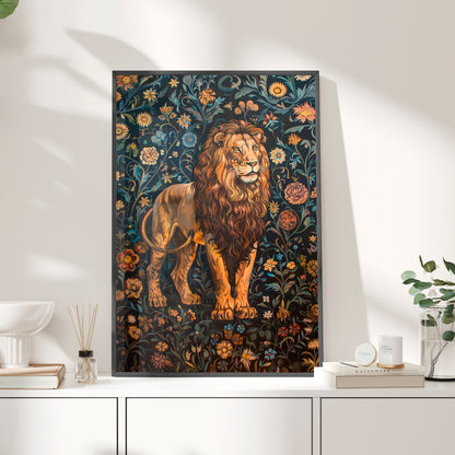 Framed Paper Print - Majestic Floral Lion