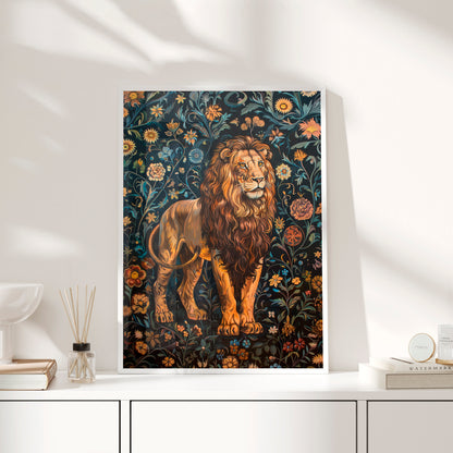 Framed Paper Print - Majestic Floral Lion