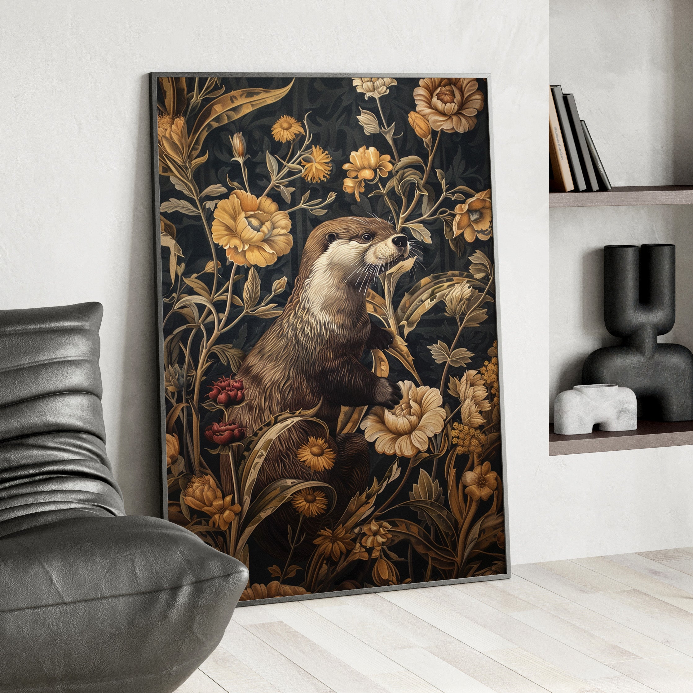 Framed Paper Print - Otter in Floral Paradise