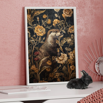 Framed Paper Print - Otter in Floral Paradise