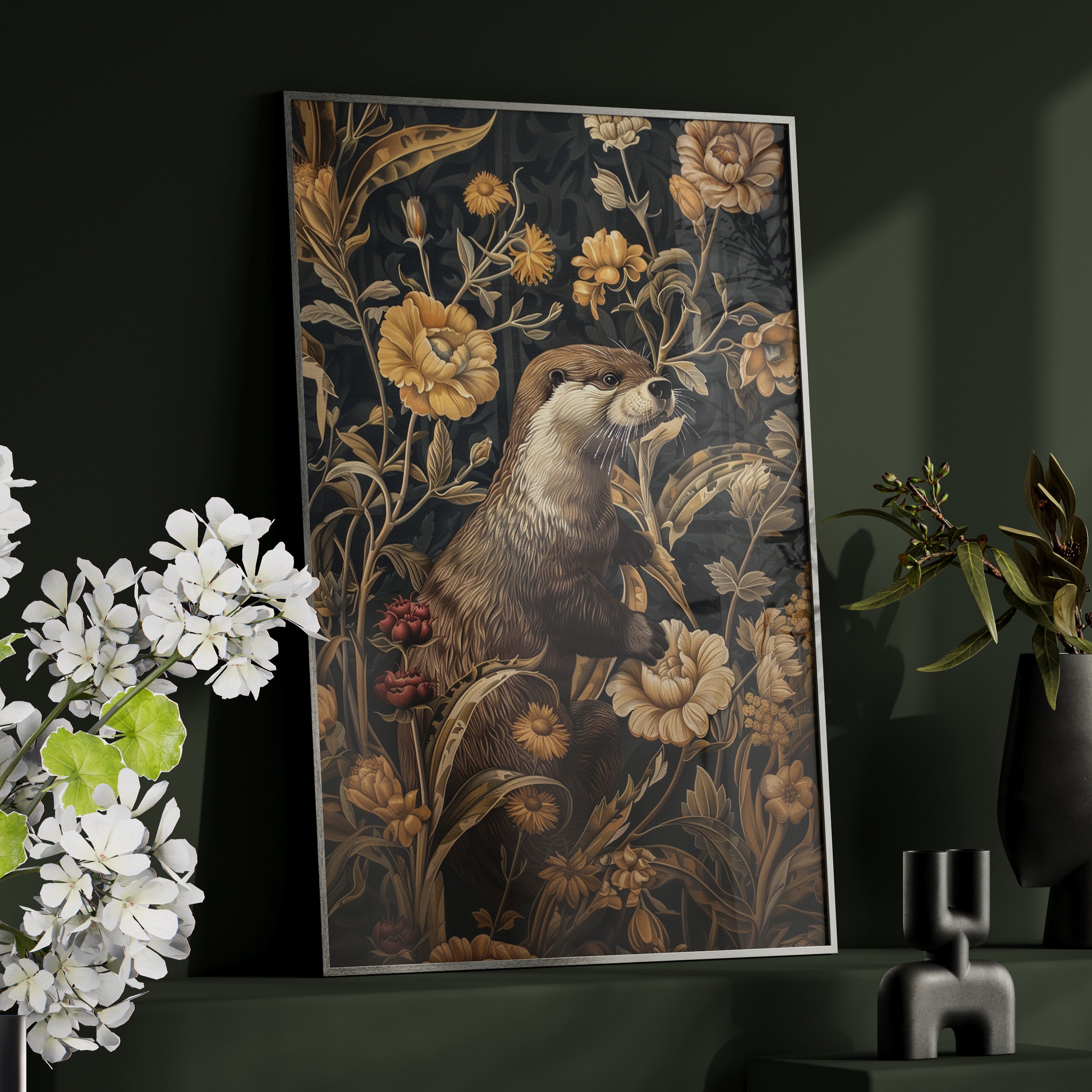 Framed Paper Print - Otter in Floral Paradise