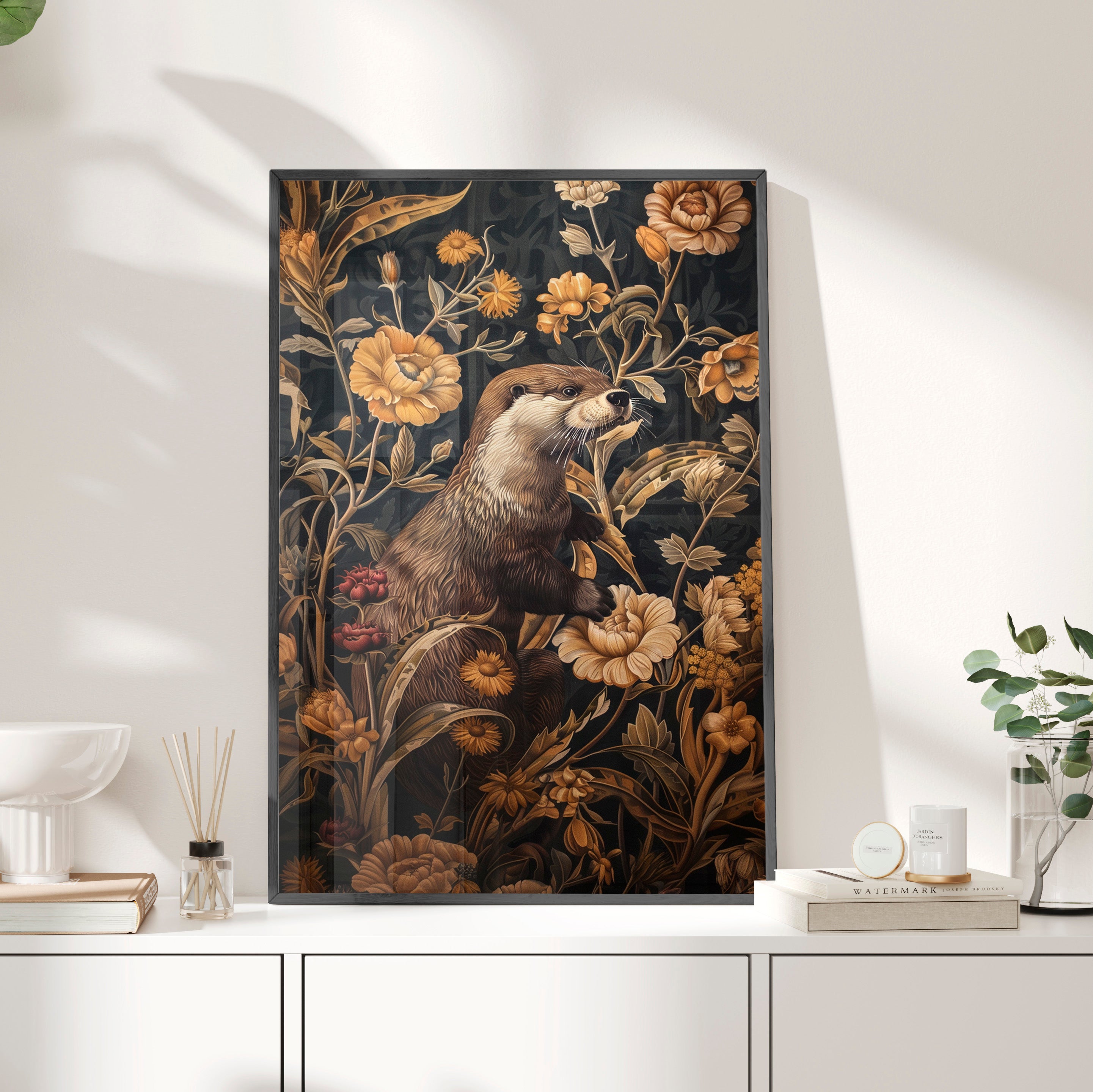 Framed Paper Print - Otter in Floral Paradise