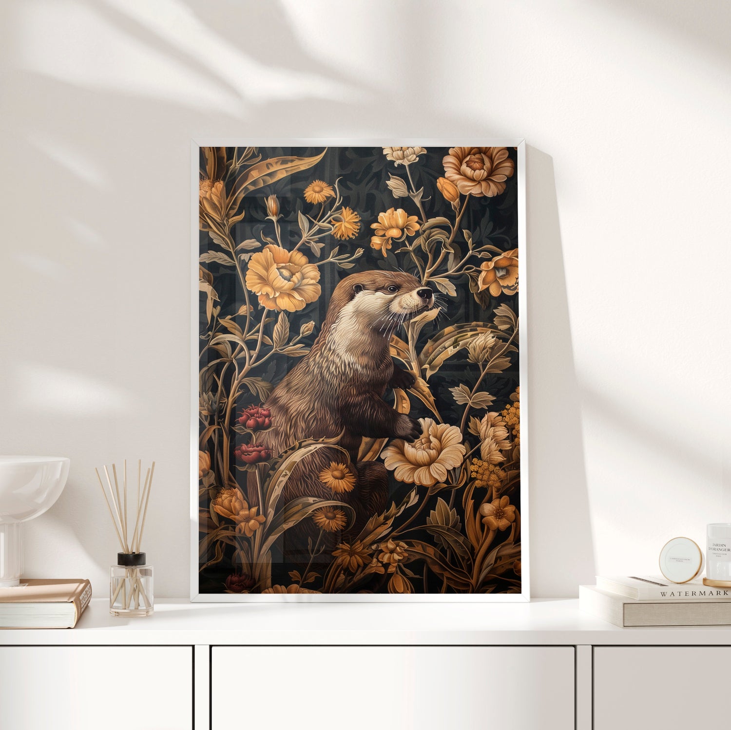 Framed Paper Print - Otter in Floral Paradise