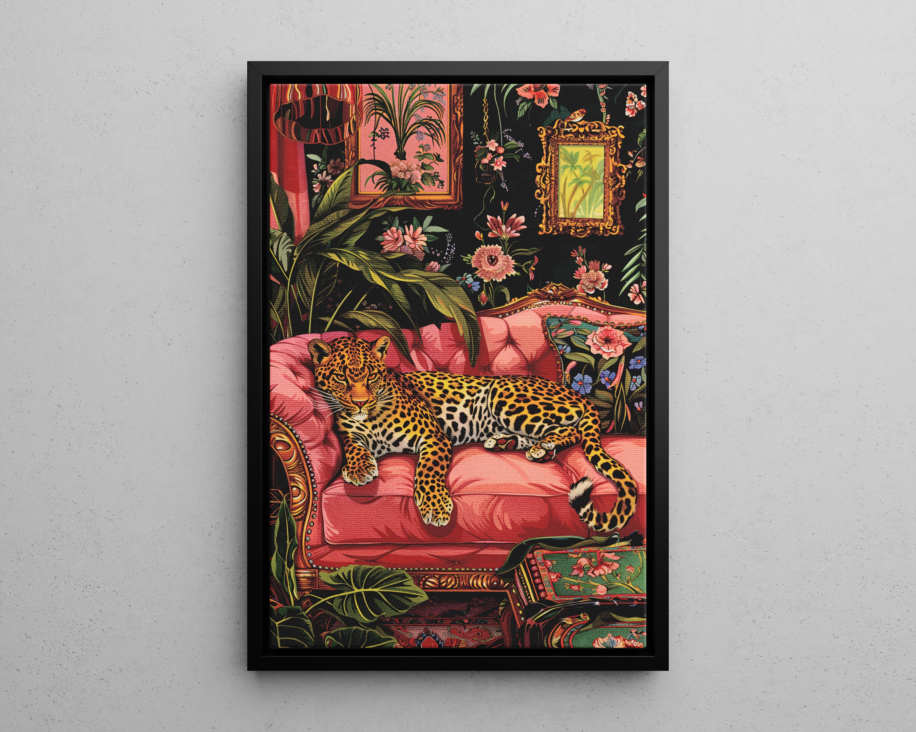 Framed Canvas - Leopard Lounge in Bloom