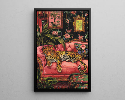 Framed Canvas - Leopard Lounge in Bloom