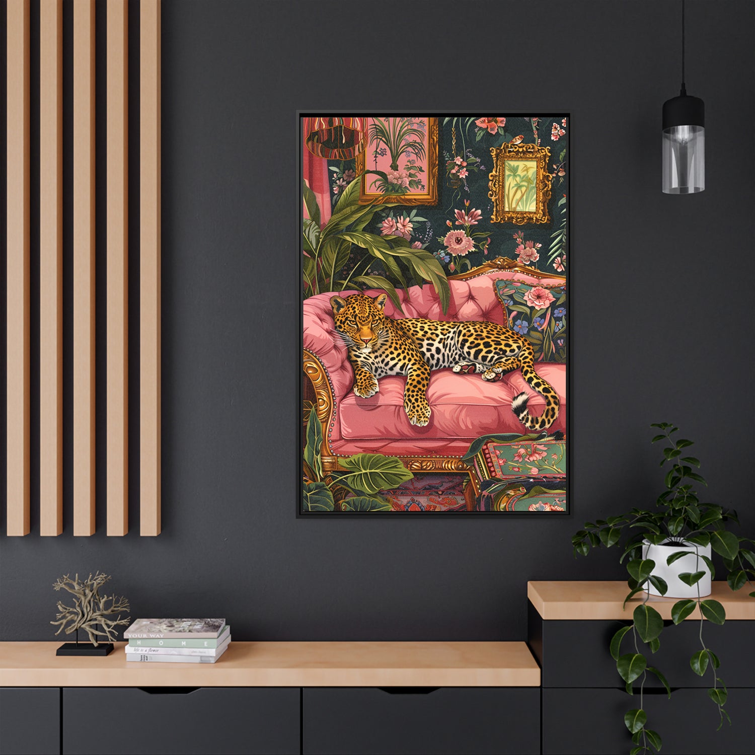 Framed Canvas - Leopard Lounge in Bloom