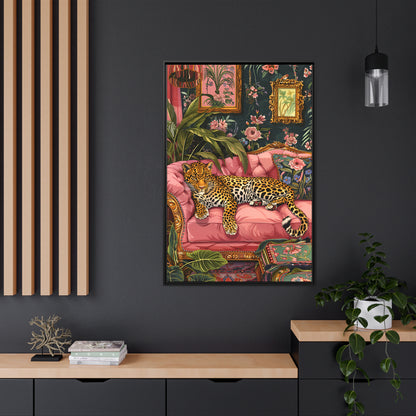 Framed Canvas - Leopard Lounge in Bloom