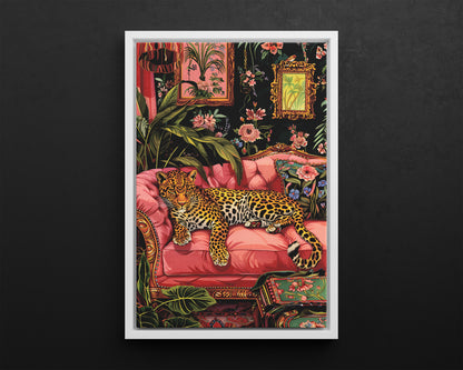 Framed Canvas - Leopard Lounge in Bloom