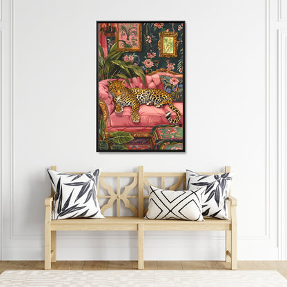 Framed Canvas - Leopard Lounge in Bloom
