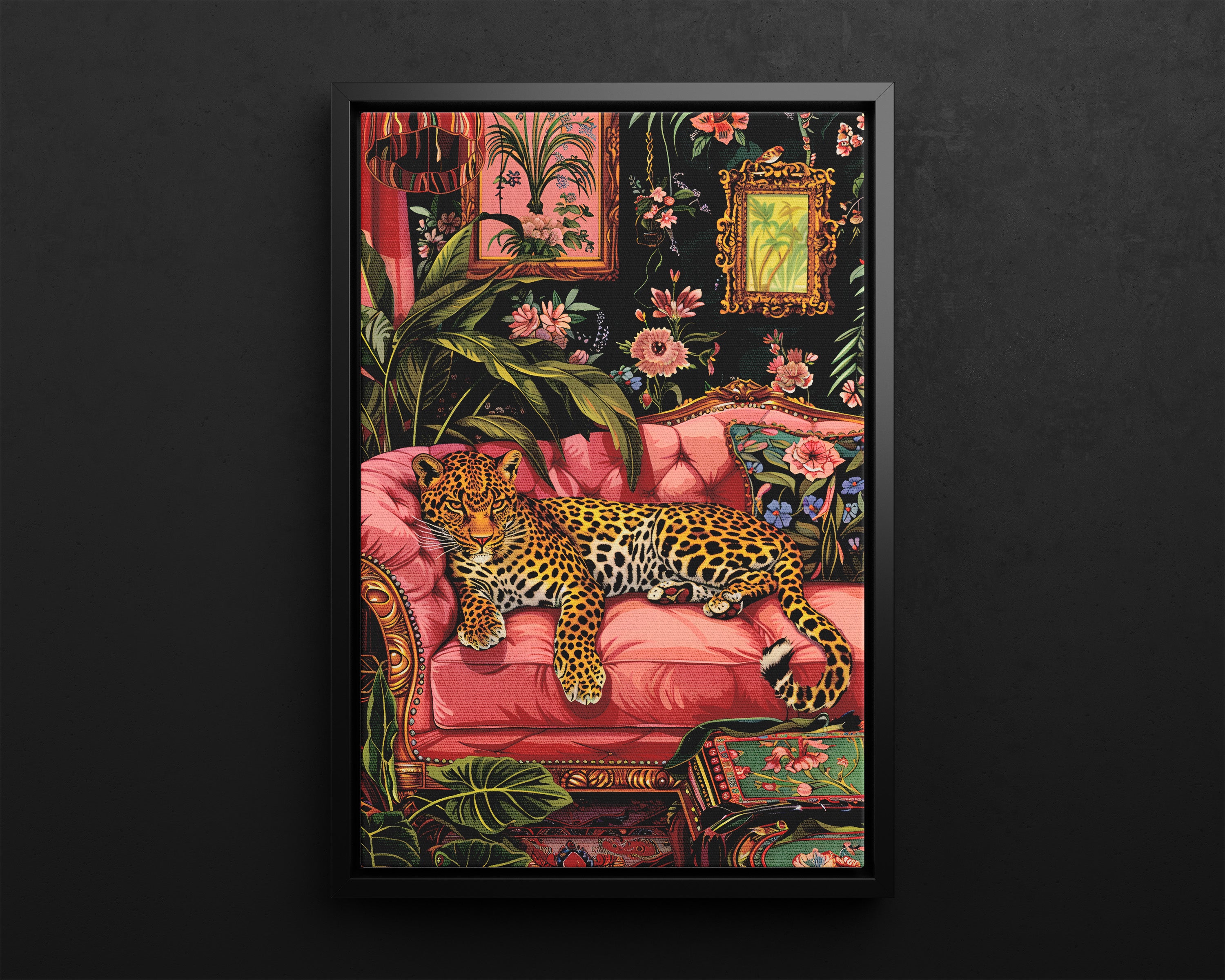 Framed Canvas - Leopard Lounge in Bloom