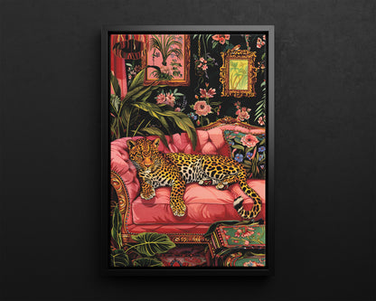 Framed Canvas - Leopard Lounge in Bloom