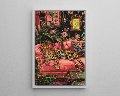 Framed Canvas - Leopard Lounge in Bloom