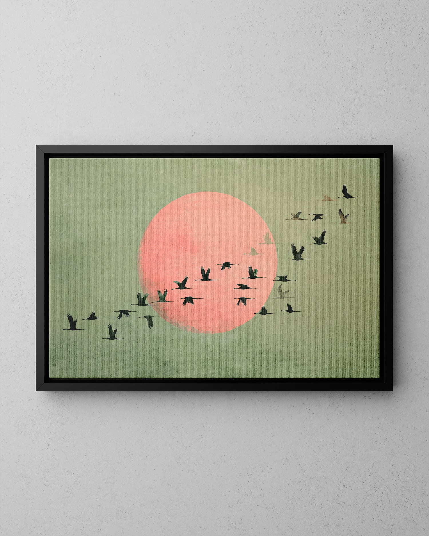 Framed Canvas - Blush Moon Bird Migration
