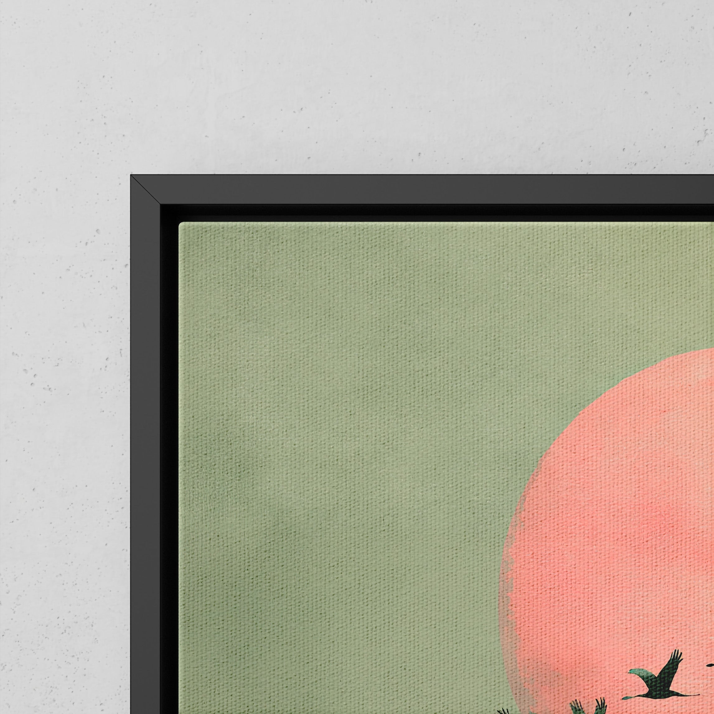 Framed Canvas - Blush Moon Bird Migration