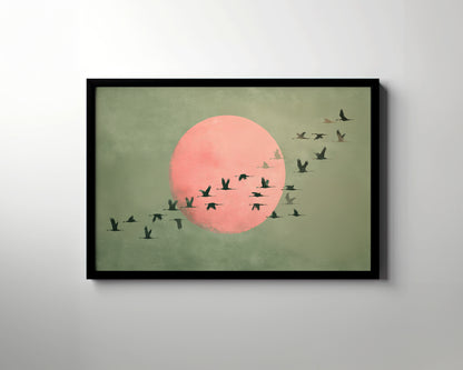 Framed Paper Print - Blush Moon Bird Migration
