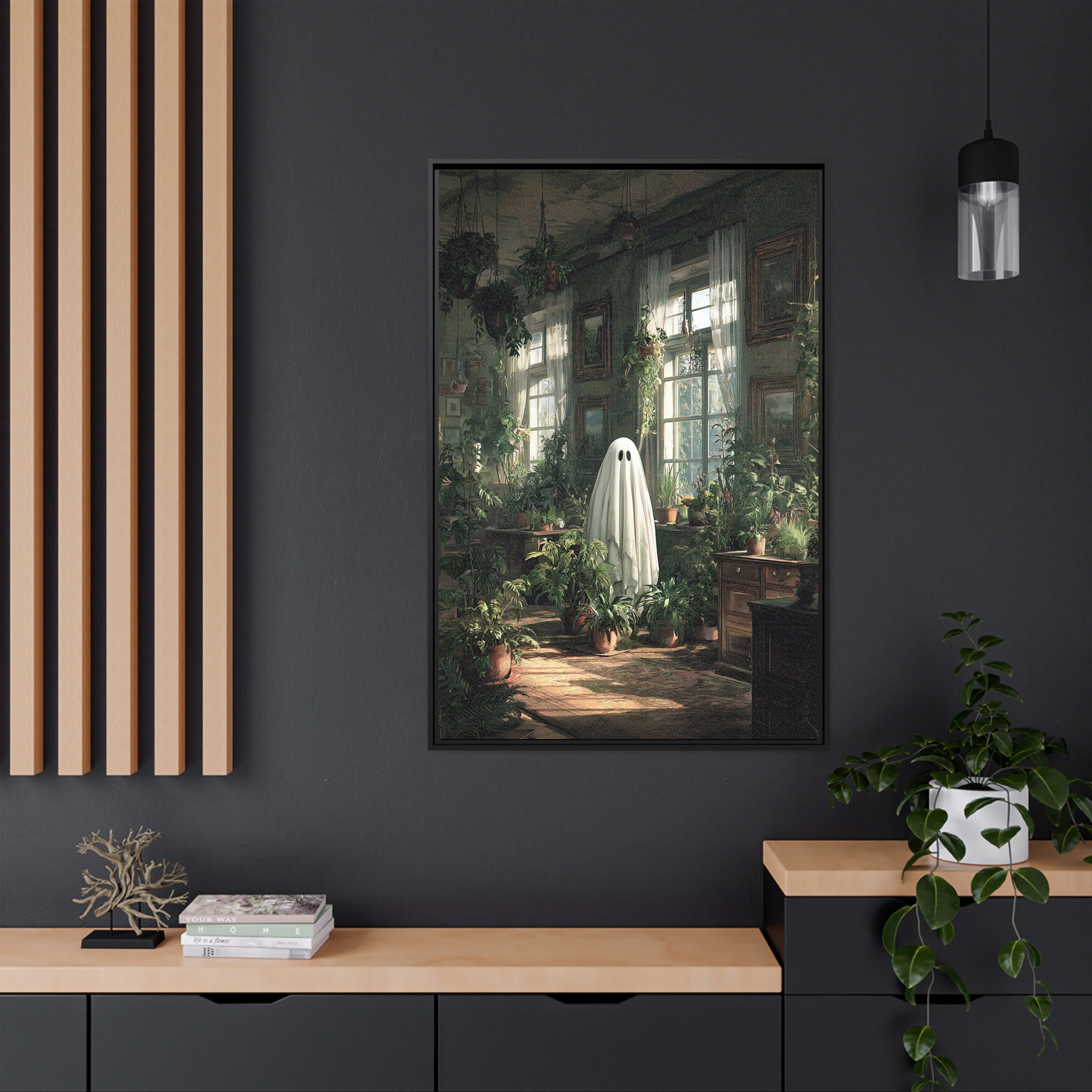 Framed Canvas - Ghost Among Houseplants
