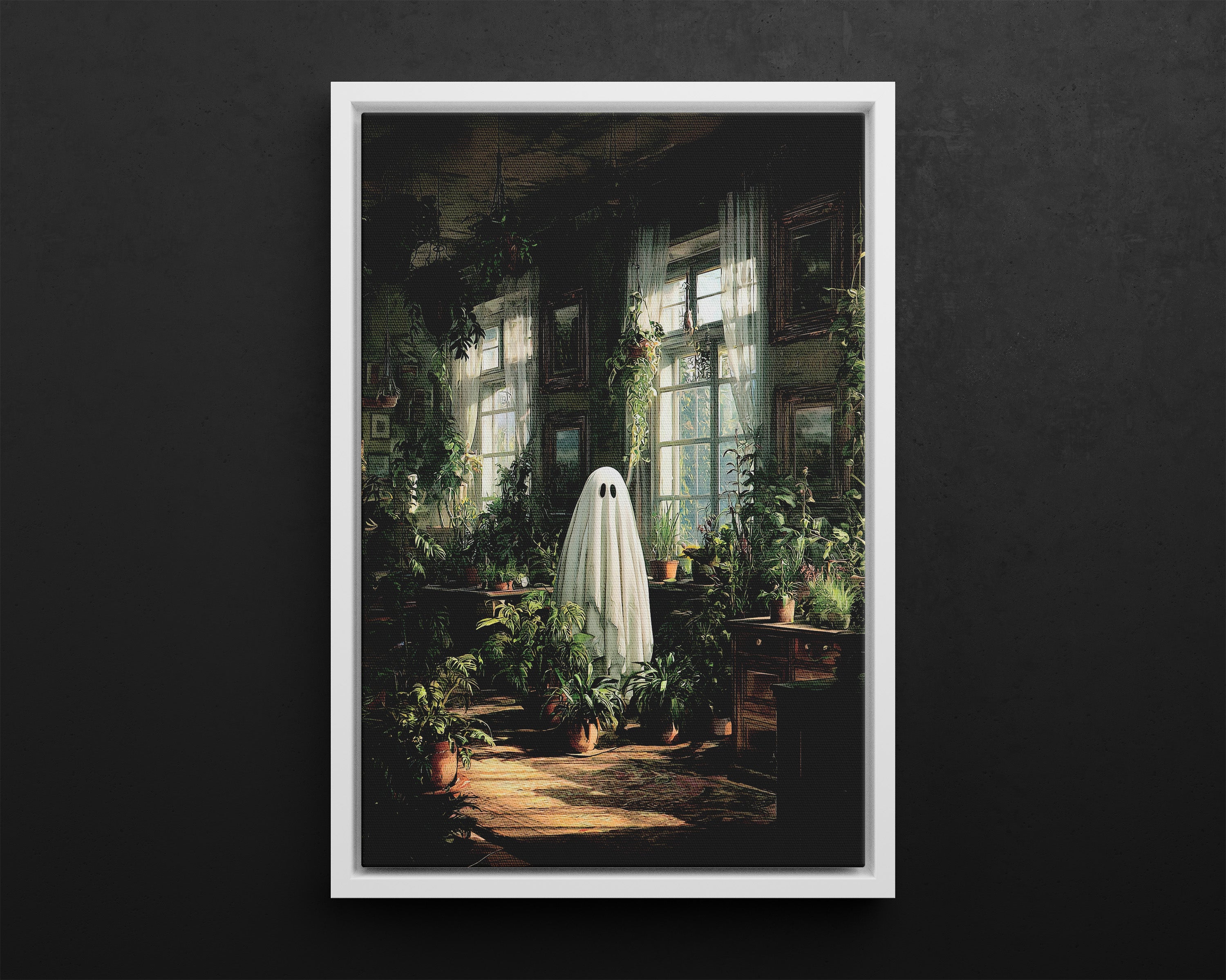 Framed Canvas - Ghost Among Houseplants