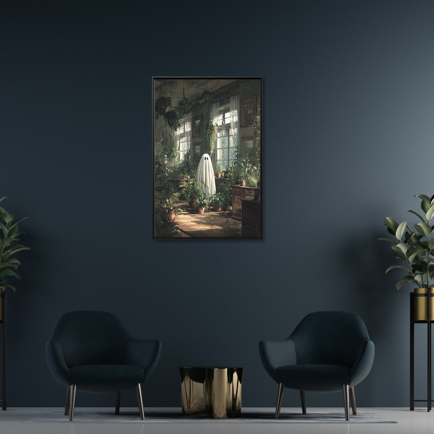 Framed Canvas - Ghost Among Houseplants