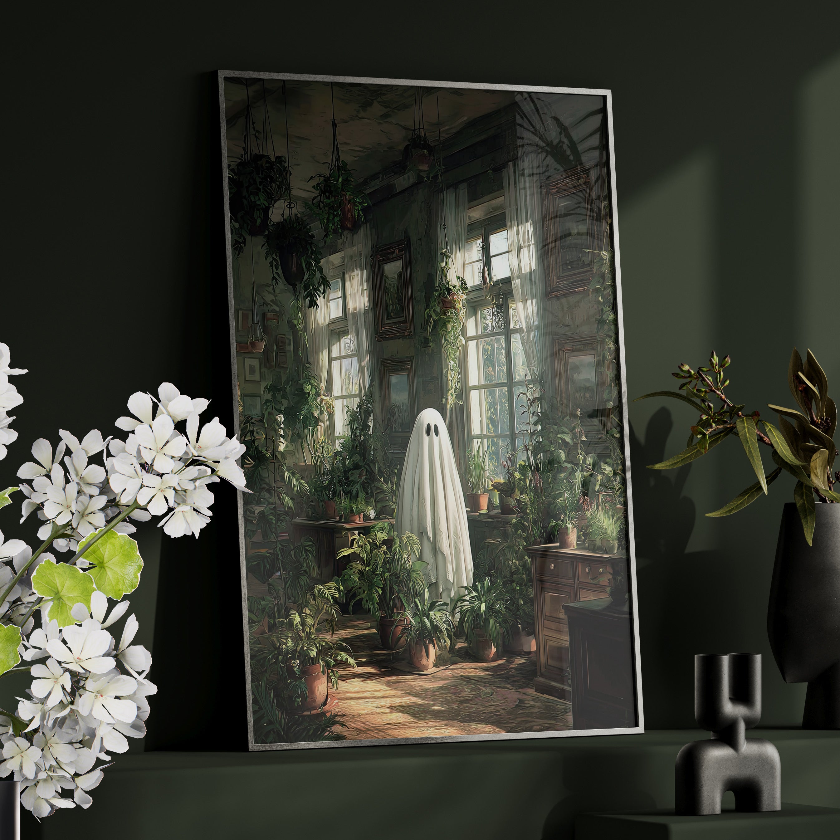 Framed Paper Print - Ghost Among Houseplants