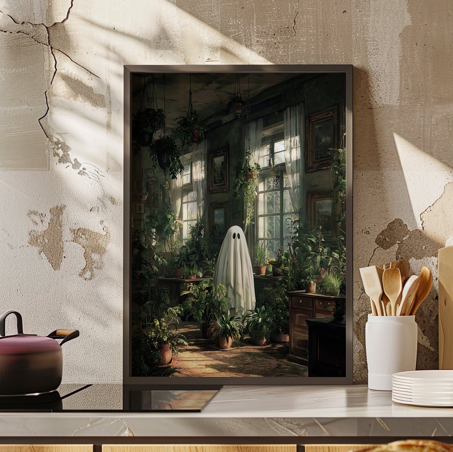 Framed Paper Print - Ghost Among Houseplants
