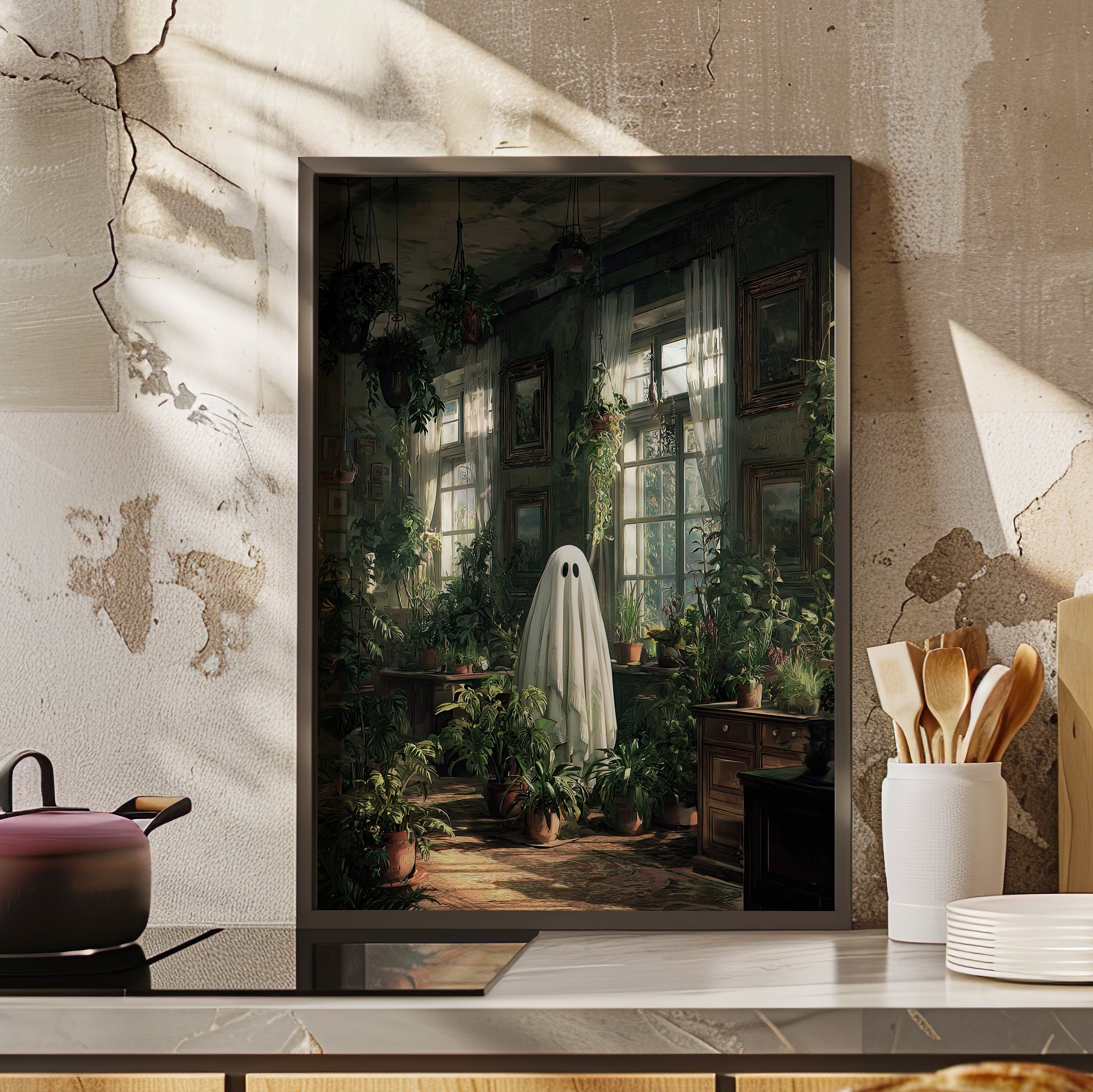Framed Paper Print - Ghost Among Houseplants
