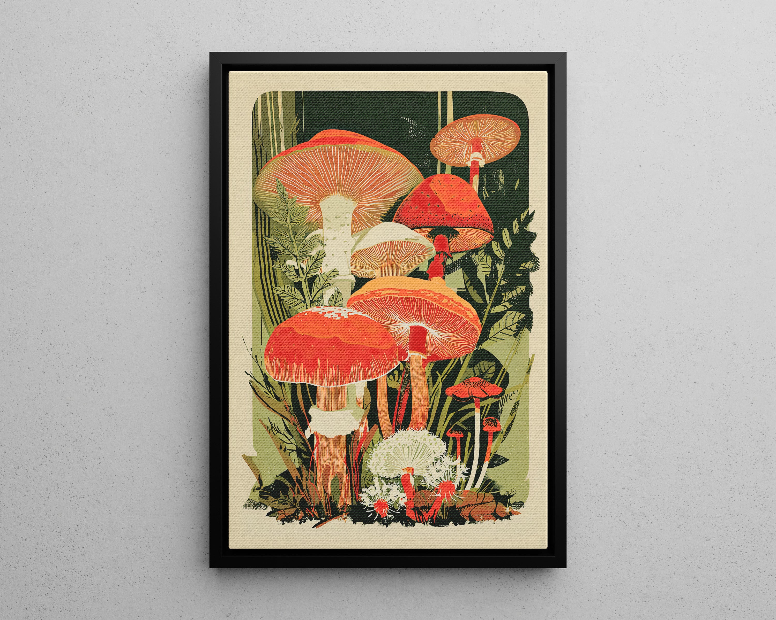 Framed Canvas - Groovy Woodland Mushrooms