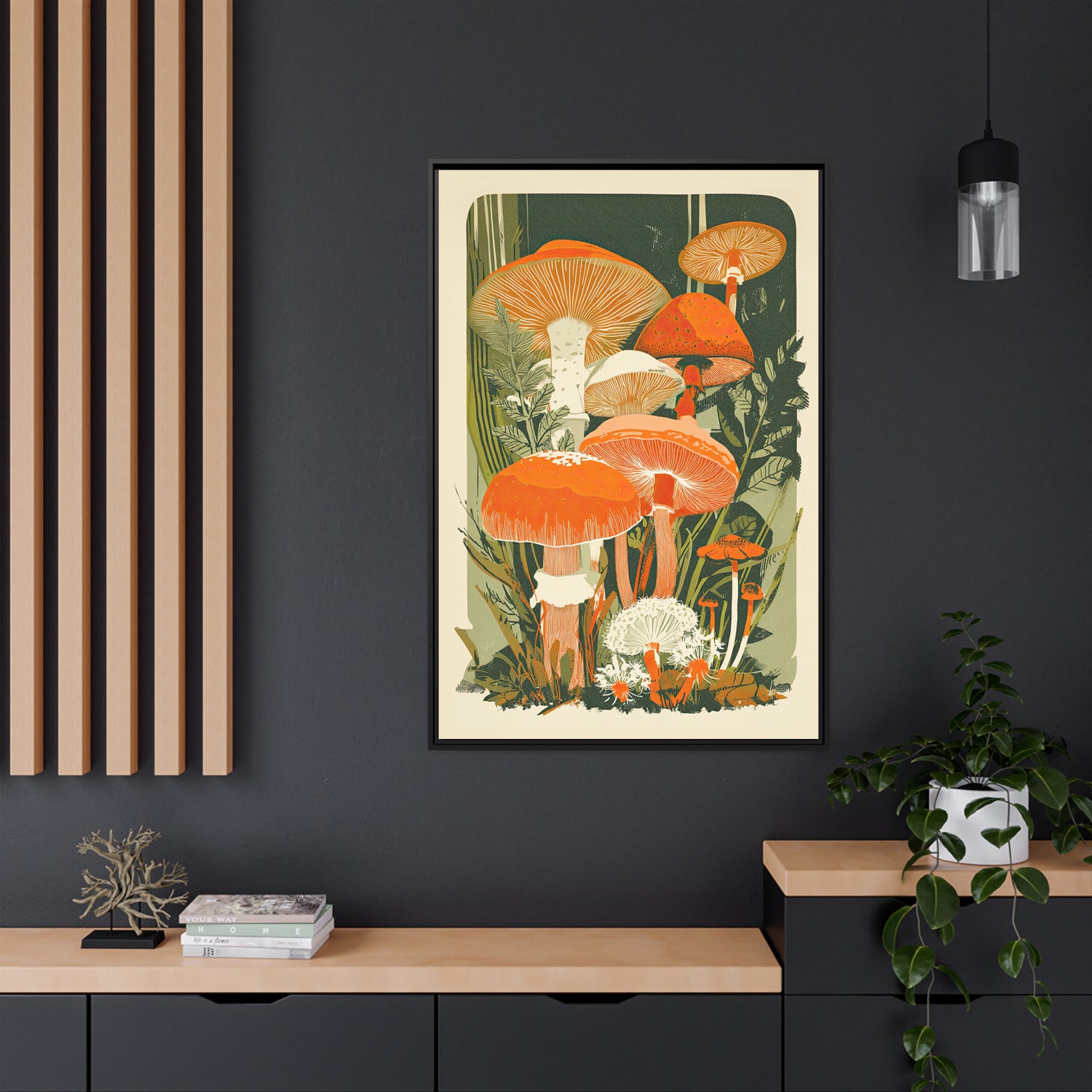 Framed Canvas - Groovy Woodland Mushrooms