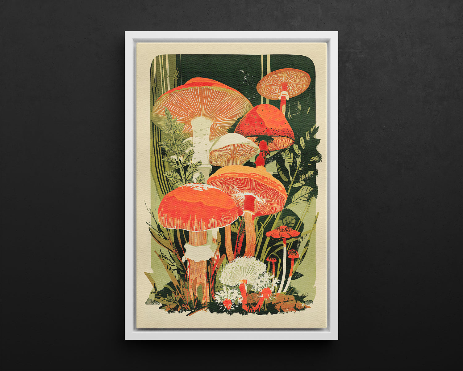 Framed Canvas - Groovy Woodland Mushrooms