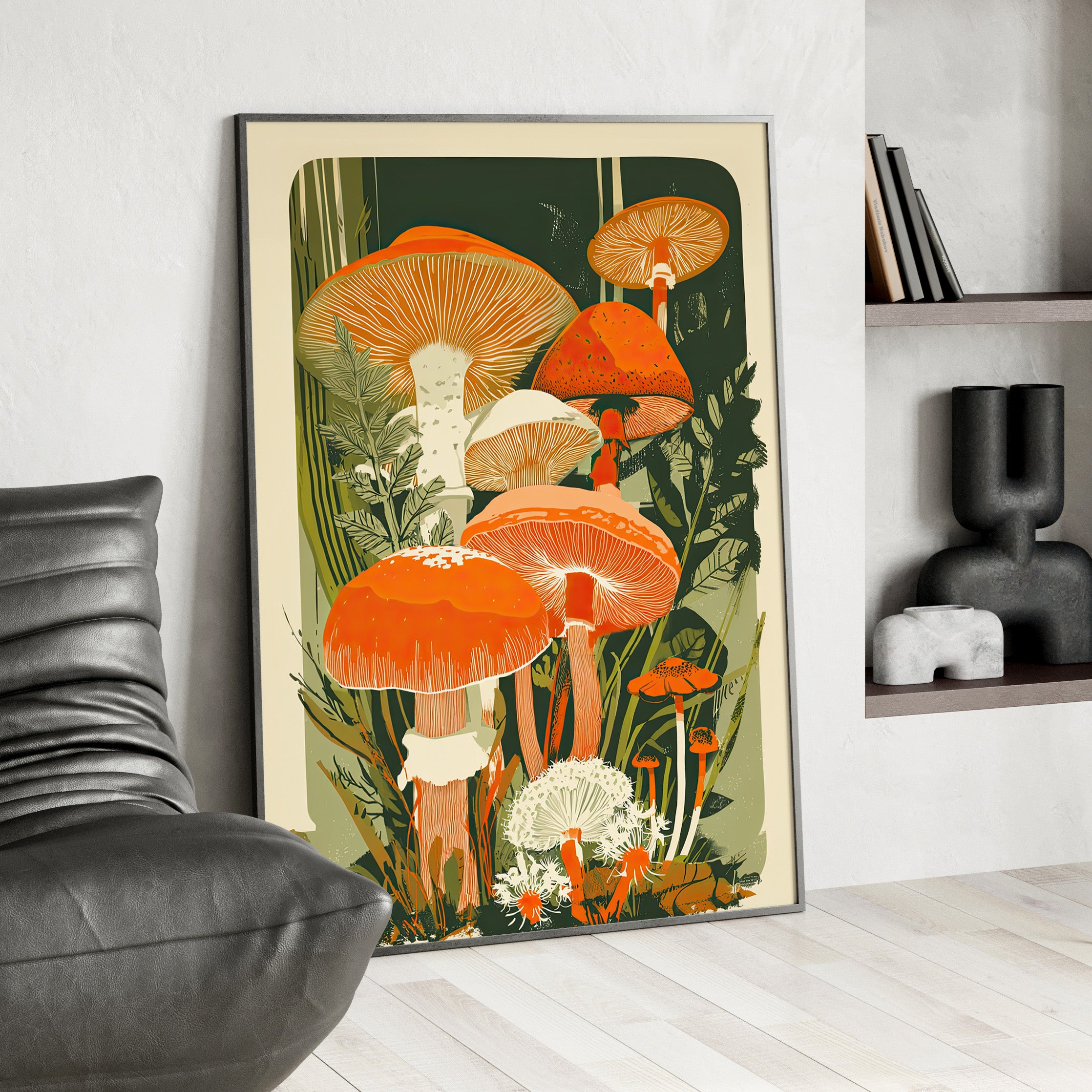 Framed Paper Print - Groovy Woodland Mushrooms