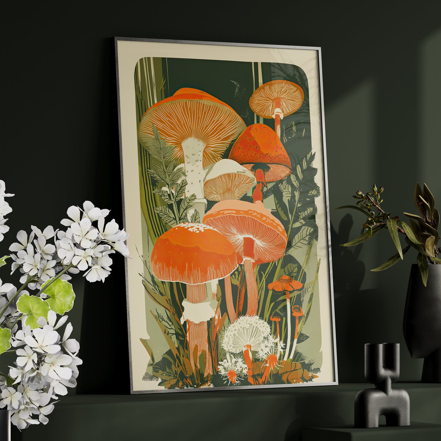 Framed Paper Print - Groovy Woodland Mushrooms