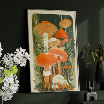 Framed Paper Print - Groovy Woodland Mushrooms