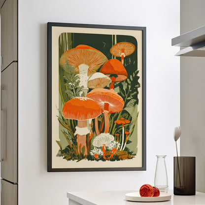 Framed Paper Print - Groovy Woodland Mushrooms