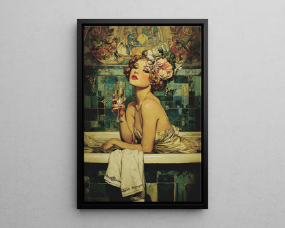 Framed Canvas - Champagne Bathtub Coquette