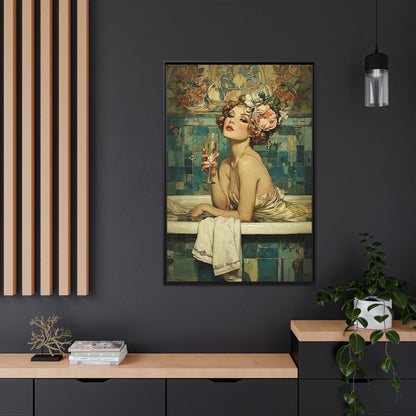 Framed Canvas - Champagne Bathtub Coquette