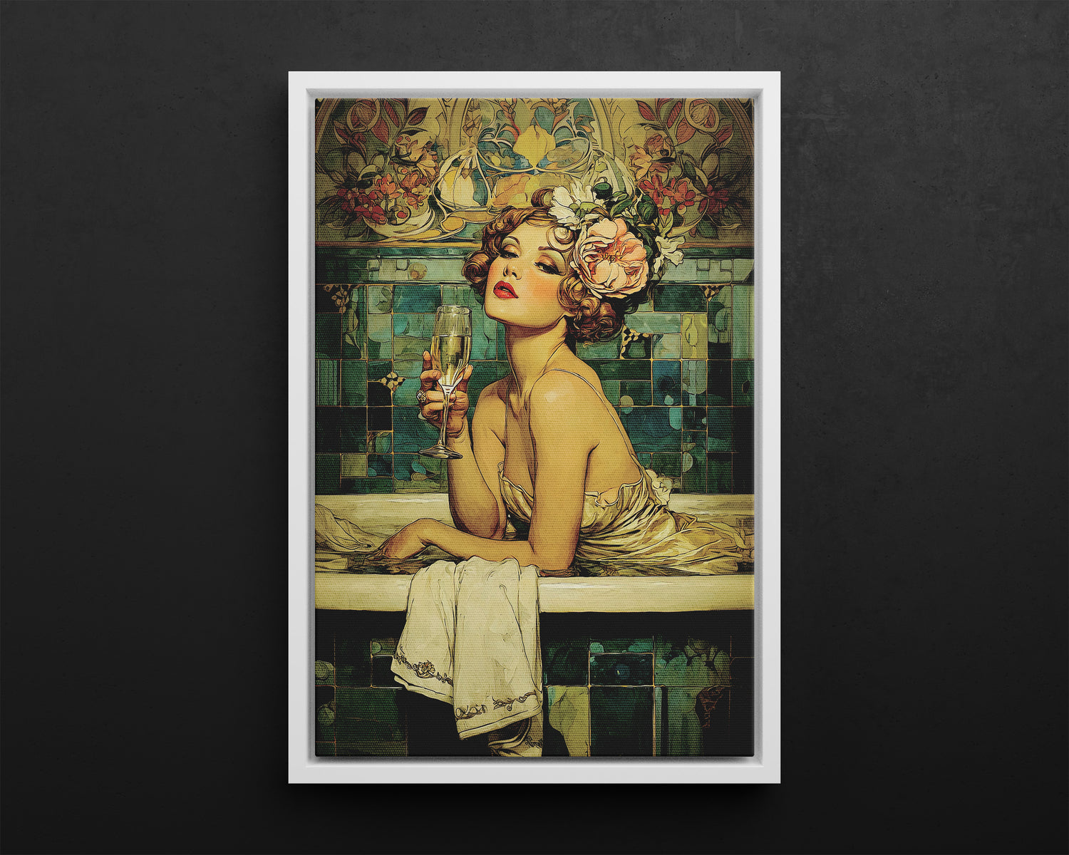 Framed Canvas - Champagne Bathtub Coquette