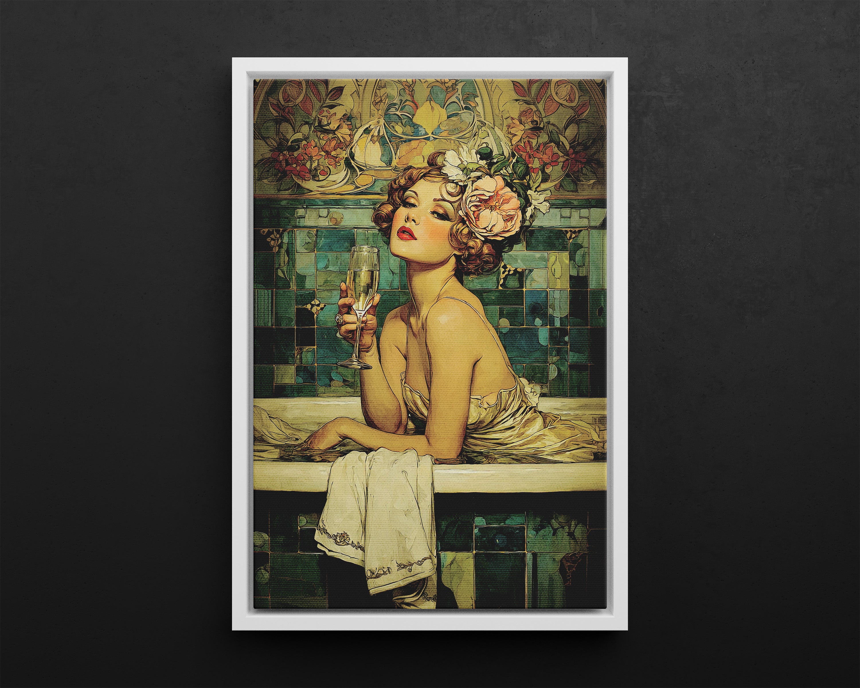 Framed Canvas - Champagne Bathtub Coquette