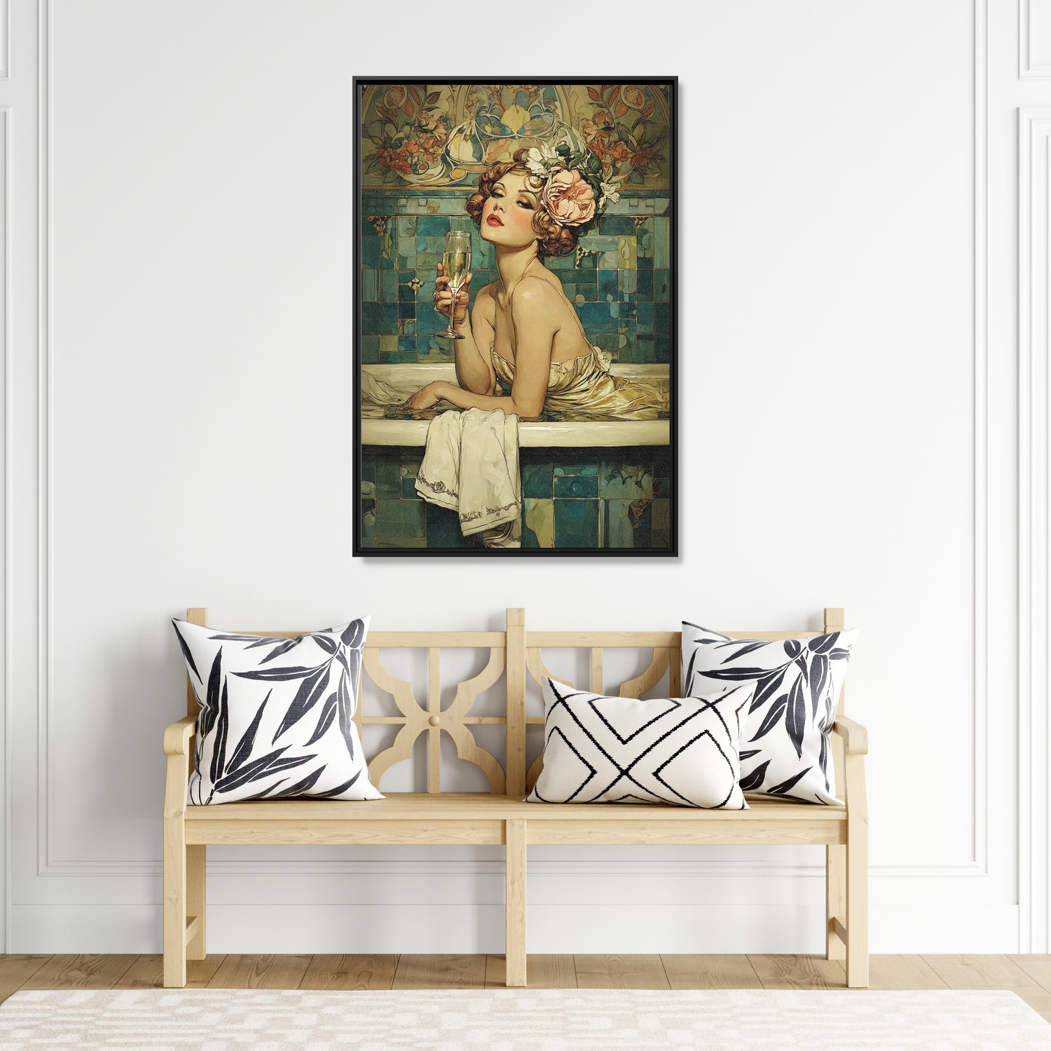 Framed Canvas - Champagne Bathtub Coquette
