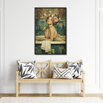 Framed Canvas - Champagne Bathtub Coquette