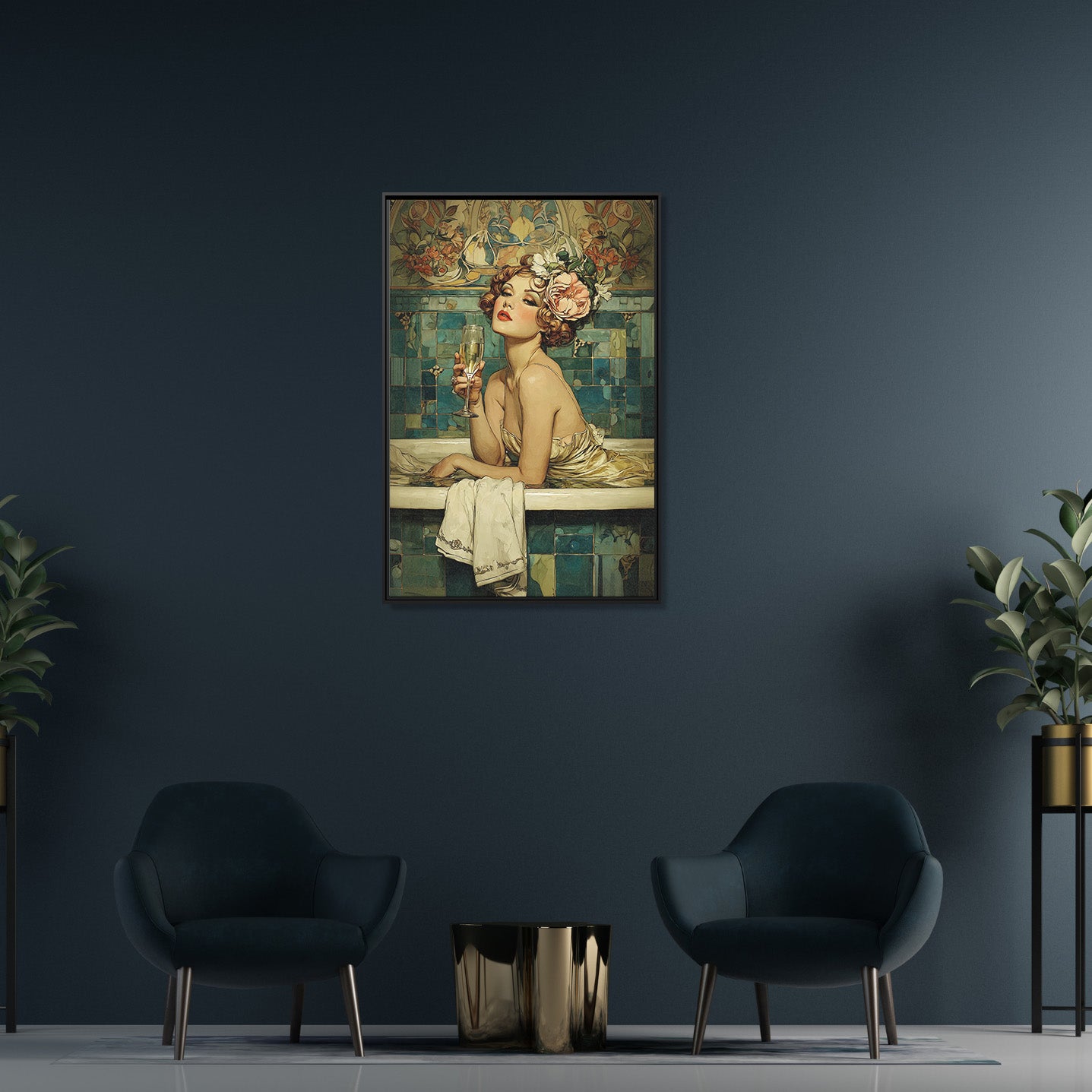 Framed Canvas - Champagne Bathtub Coquette
