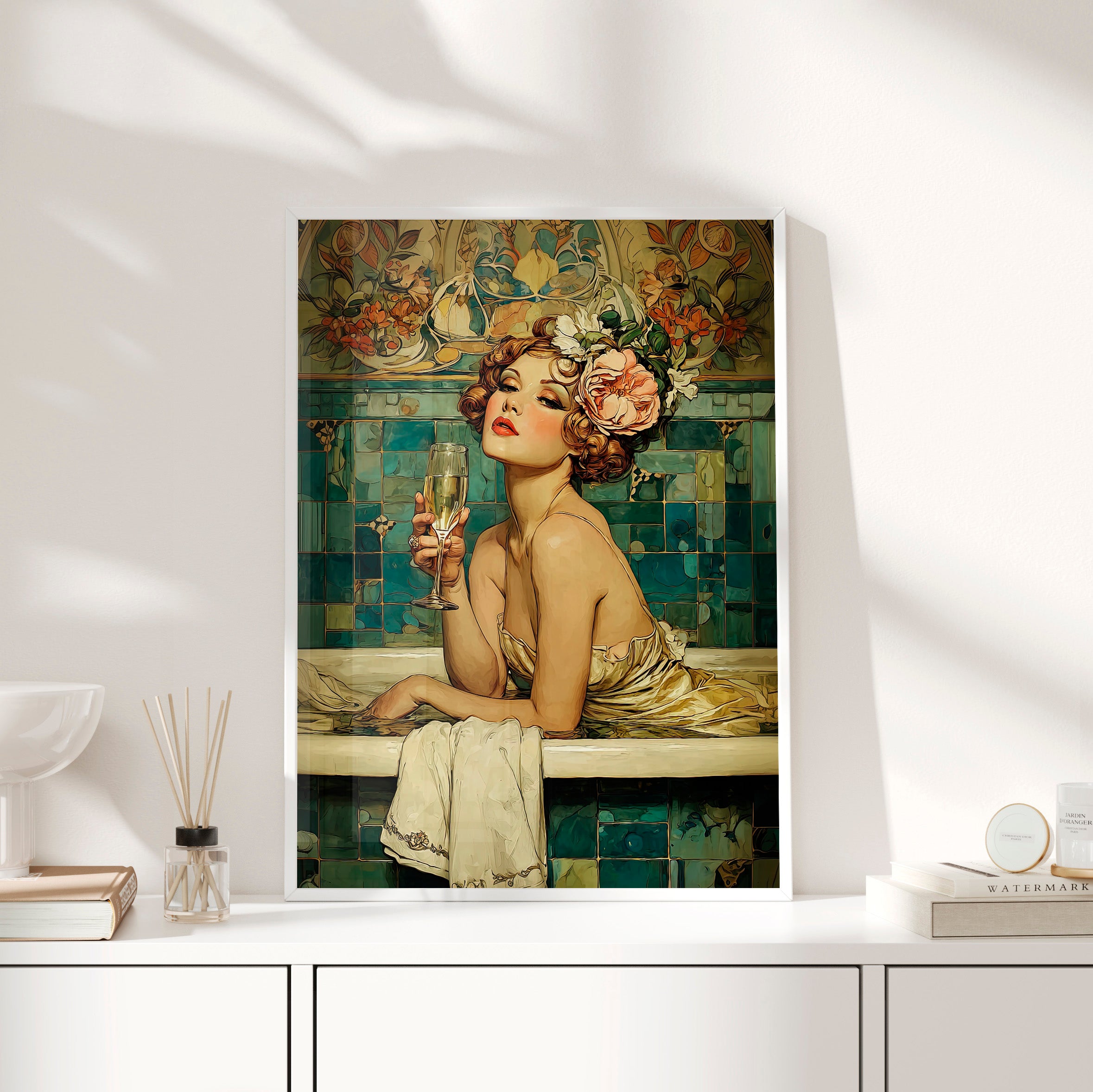 Framed Paper Print - Champagne Bathtub Coquette