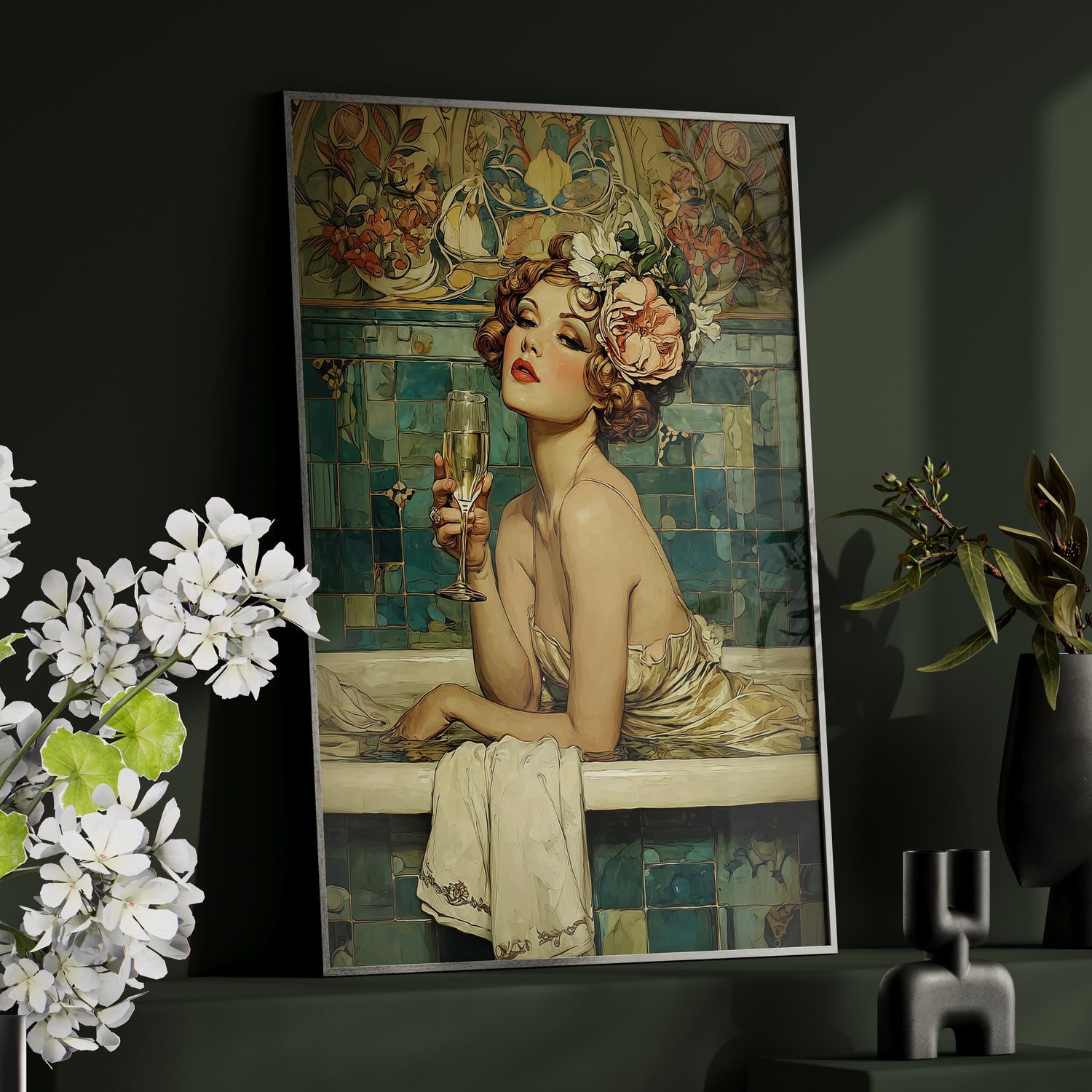 Framed Paper Print - Champagne Bathtub Coquette