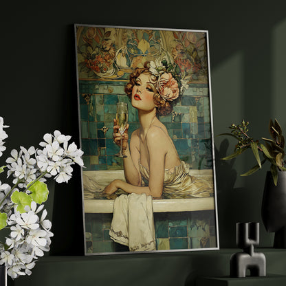 Framed Paper Print - Champagne Bathtub Coquette
