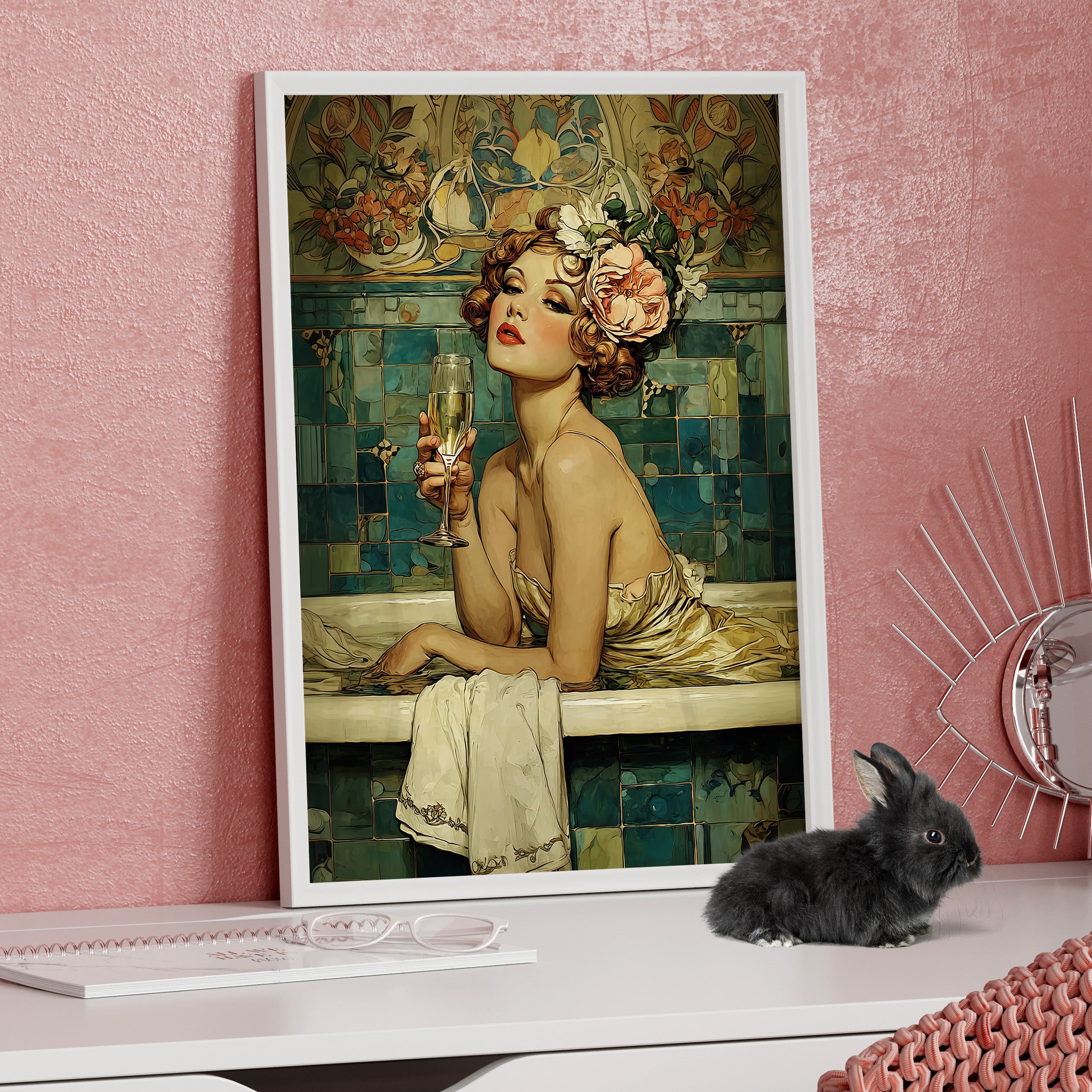 Framed Paper Print - Champagne Bathtub Coquette