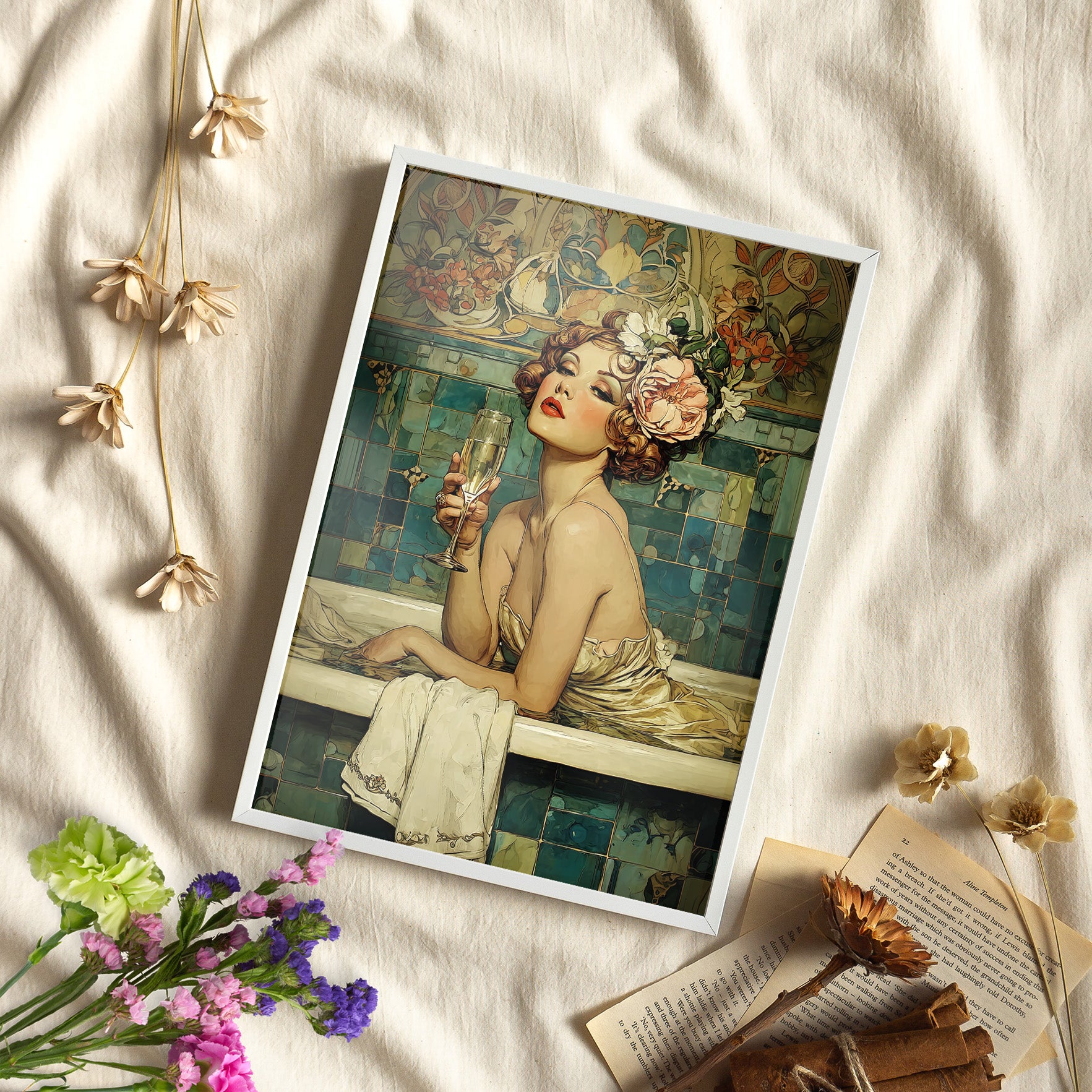 Framed Paper Print - Champagne Bathtub Coquette